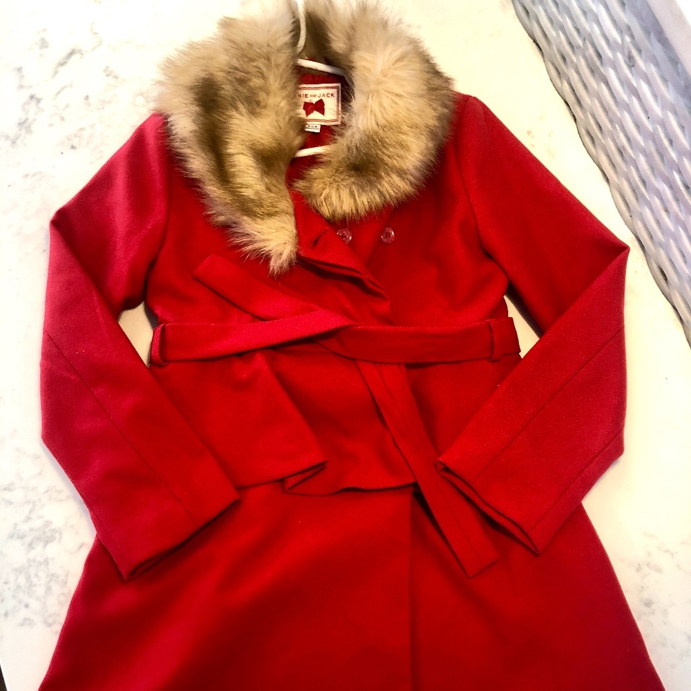 Janie & Jack Faux Fur Collar Wrap Coat - Size 5/6